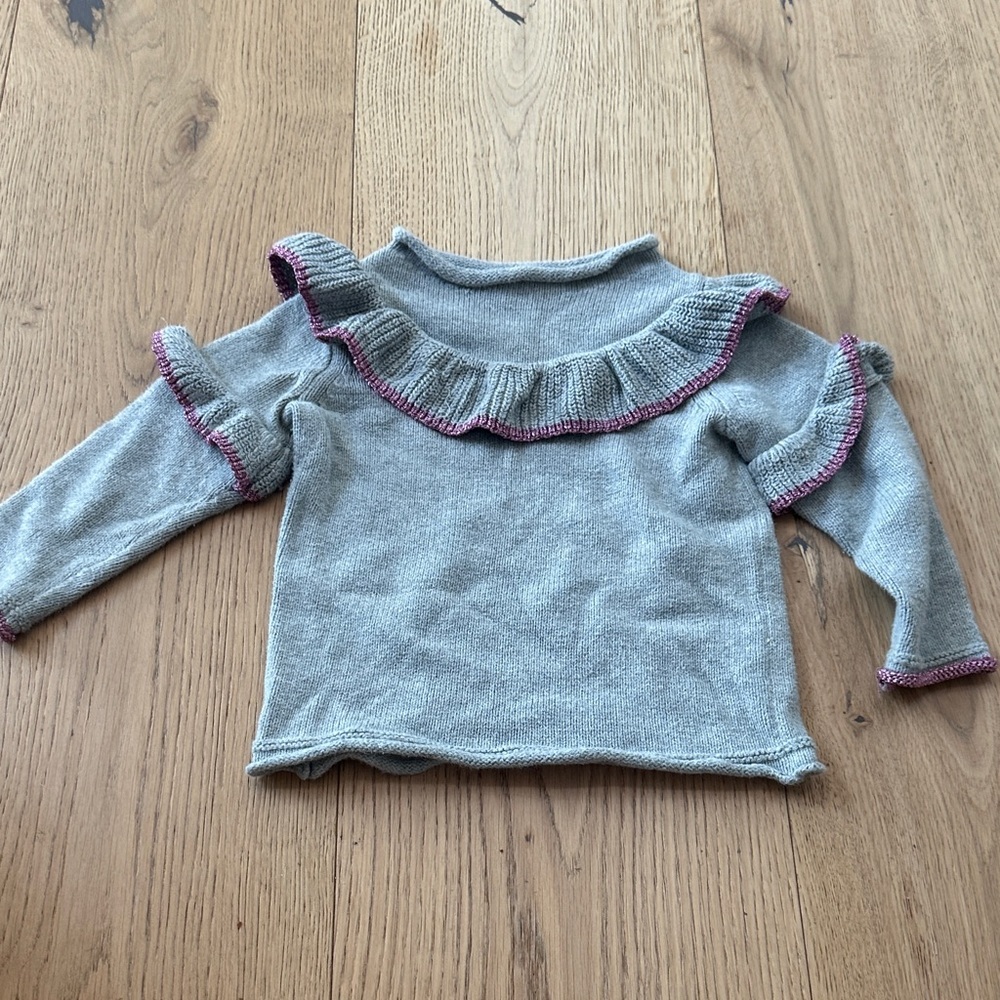 Crewcuts Gray Ruffled Kids Top 2 metallic pink trim detail